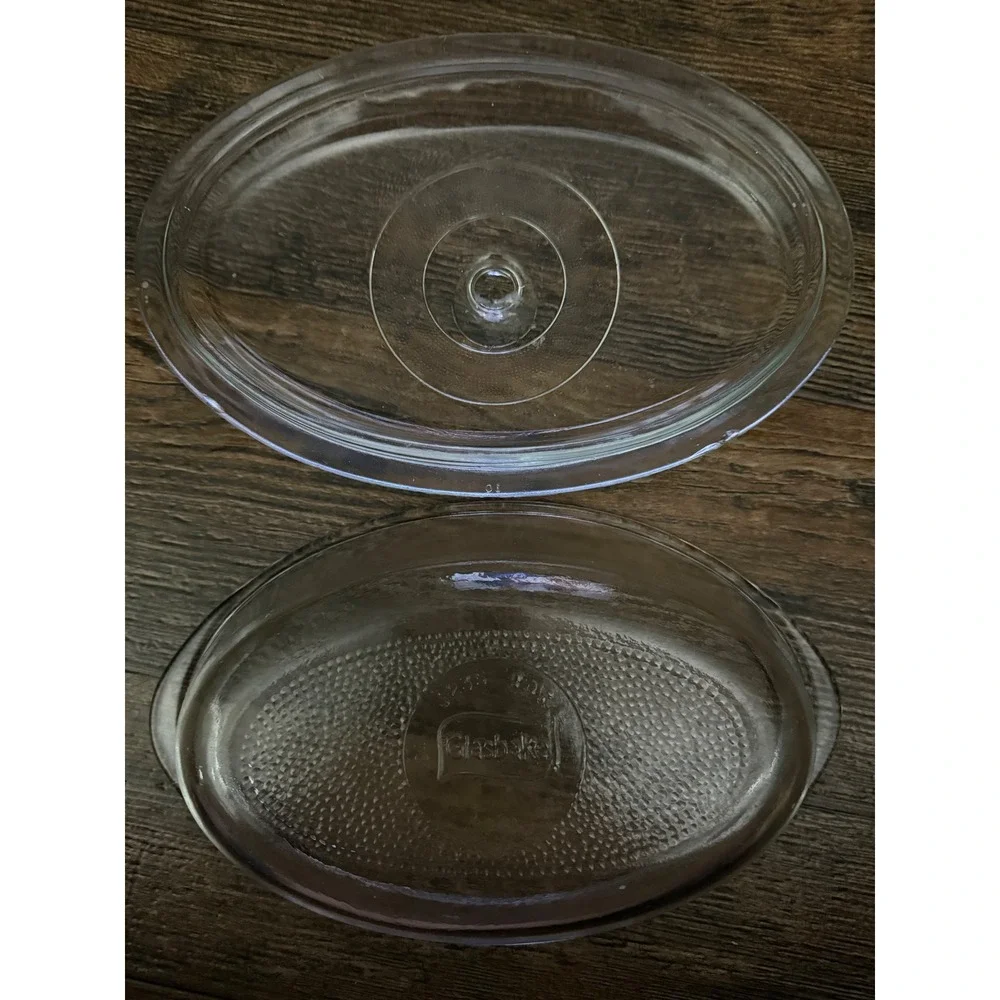 Vintage‎ Clear Glass Oval Casserole Dish with Lid Oven Safe Serving Bowl